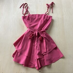 Zexxxy Romper Womens Med Pink Sleeveless Tie Waist Layered Dressy One Piece